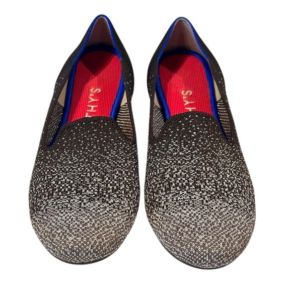 Rothys 7 Black Silver Metallic Glitter Loafers Flats Luxury Comfort Shoe Office - Picture 1 of 11